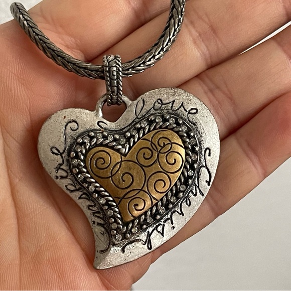 Chico's Silver and Gold Heart Necklace with Crystal Accents Love Cherish Hope - Picture 3 of 5